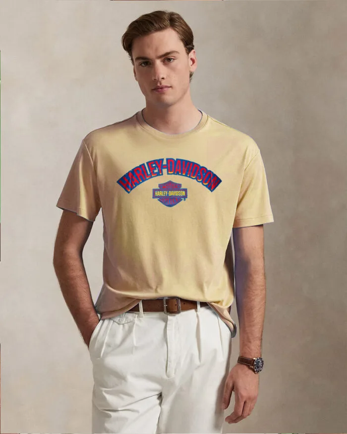 Harley DavidSon - Front & Back Printed Design T-Shirt - Yellow
