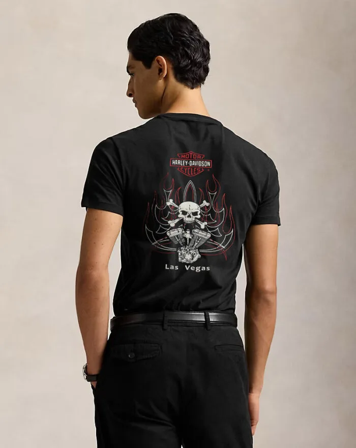 Harley DavidSon - Front Logo Back Printed Design T-Shirt - Black