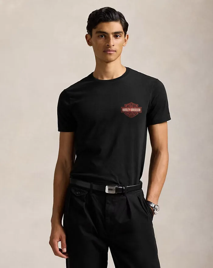 Harley DavidSon - Front Logo Back Printed Design T-Shirt - Black