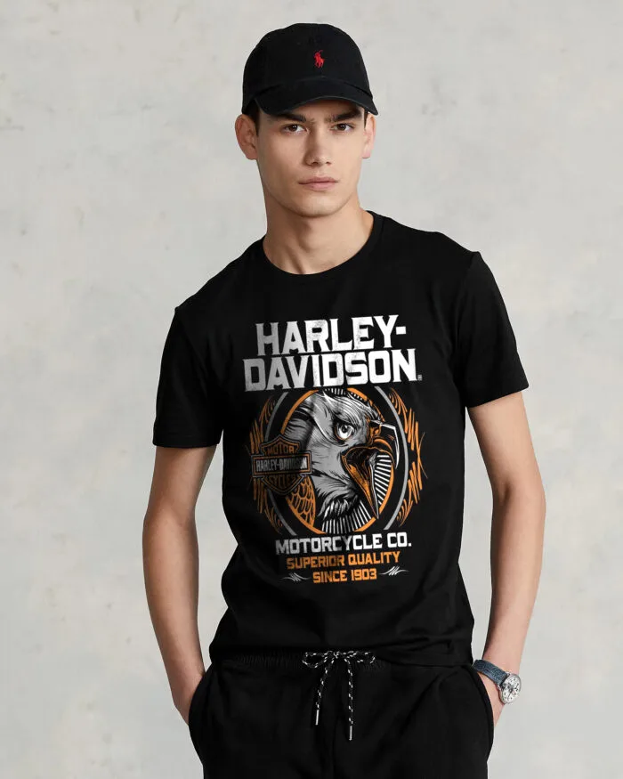 Harley DavidSon - Front Printed Design T-Shirt - Black