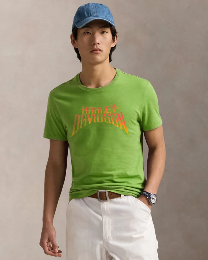 Harley DavidSon - Front Text Back Design T-Shirt - Light Green